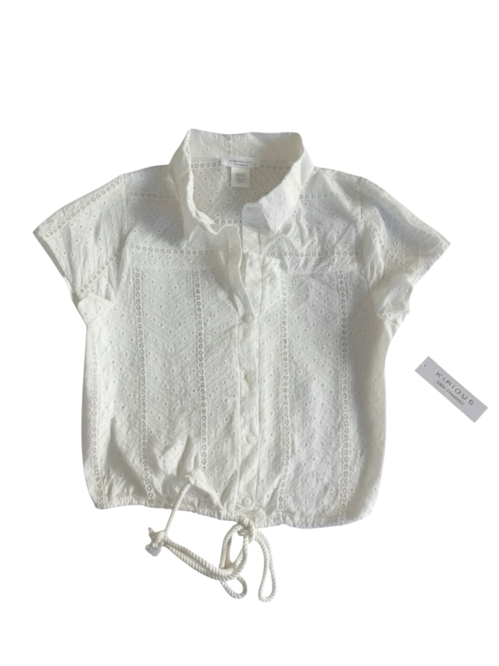 Kirious White Eyelet Drawstring Crop Top Small